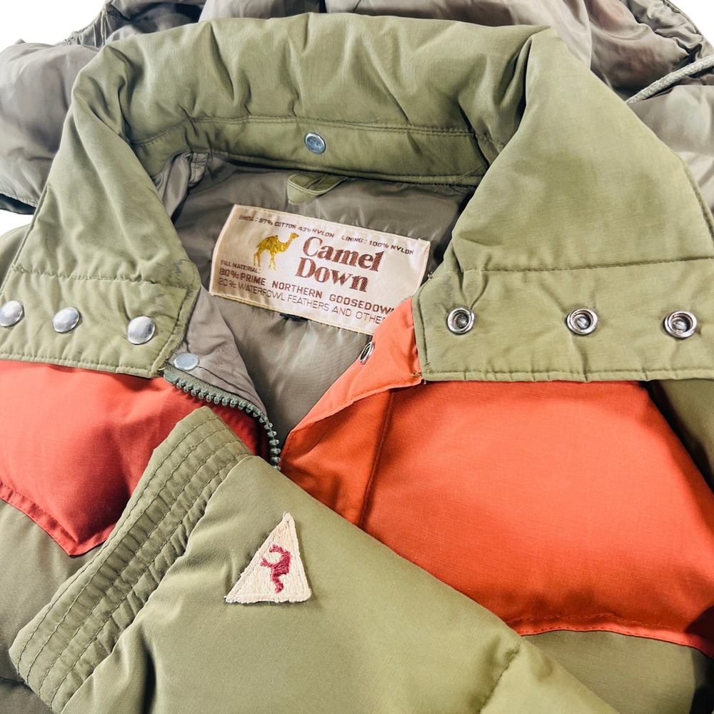 Camel Down Puffer Jacket Men L Green Orange Vintage Gorpcore